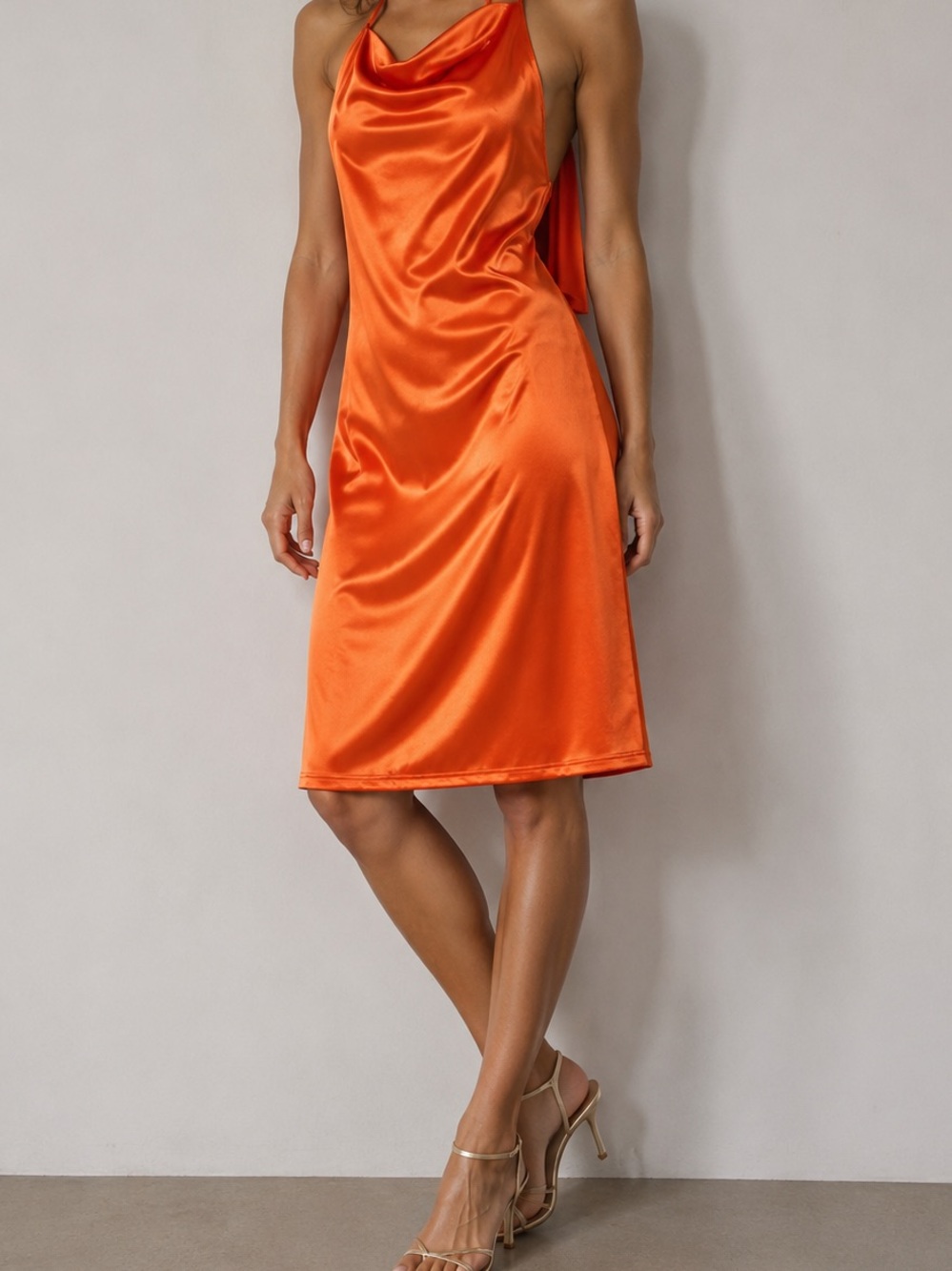 Women's Cowl Neck Party Sexy Satin Dress Halter Backless